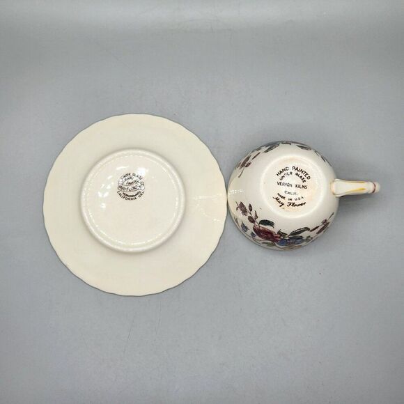 Vernon Kilns California May Flower Hand Painted Tea Cup & Saucer Set USA Garden - Picture 5 of 8